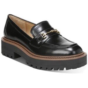 Sam Edelman Black Leather Lug Sole Loafer with Gold Bit